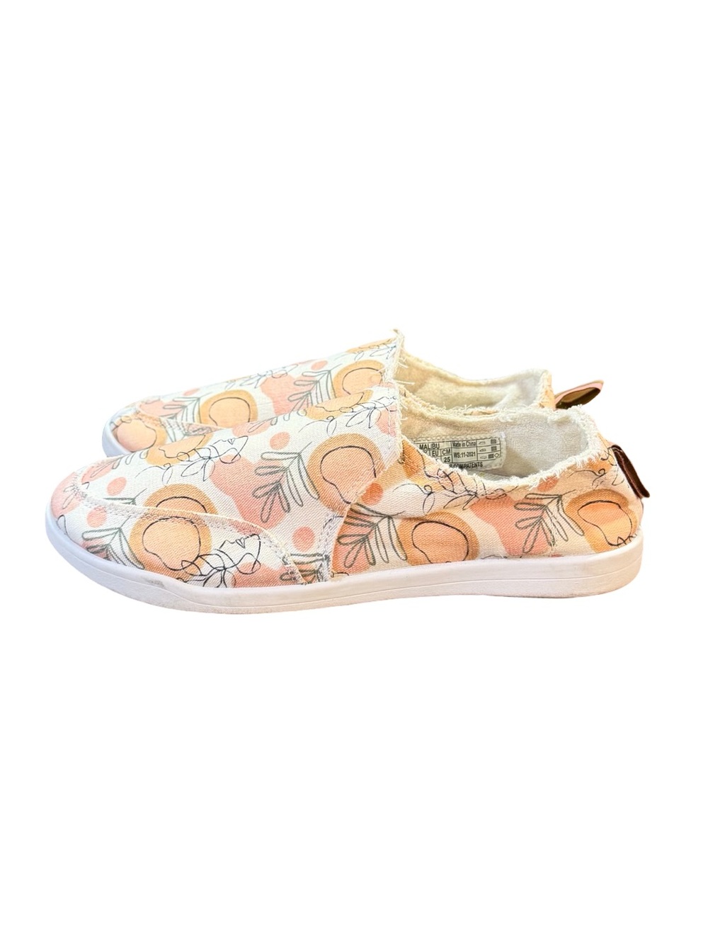 Vionic Malibu Canvas Slip-On Sneaker Peach Floral Botanical Print Women’s Size 8 - Picture 3 of 8